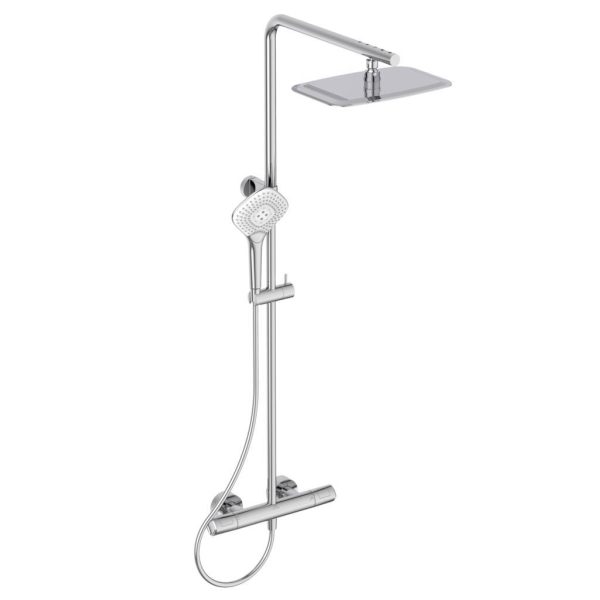 SISTEM DUS CERATHERM T100 CU BATERIE TERMOSTATICA DUS, BRAT DUS TELESCOPIC, CAP DUS 300X200 MM INOX PERIAT, FURTUN DUS IDEALFLEX 1750 MM SI PARA DUS  IDEALRAIN EVO JET DIAMOND