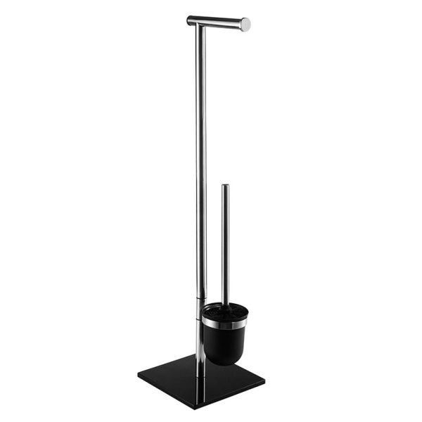 SUPORT STATIV PERIE WC ROTUNDA STICLA NEAGRA + HARTIE IGIENICA NIAGARA SQUARE NEGRU