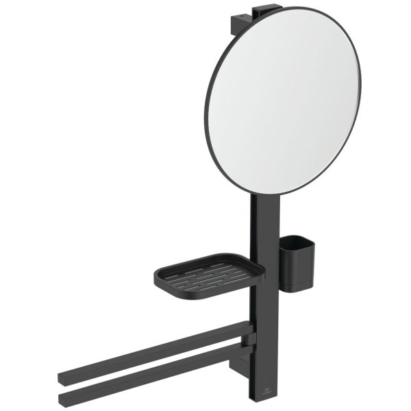 ACCESORIU COSMETIC M ALU+ , BARA 800MM, OGLINDA FIXA 320MM, POLITA 208MM, PAHAR SI SUPORT  PROSOP, SILK BLACK