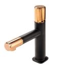 BATERIE LAVOAR ARDESIA CU VENTIL CLICK-CLACK, NEGRU-ROZ AURIU