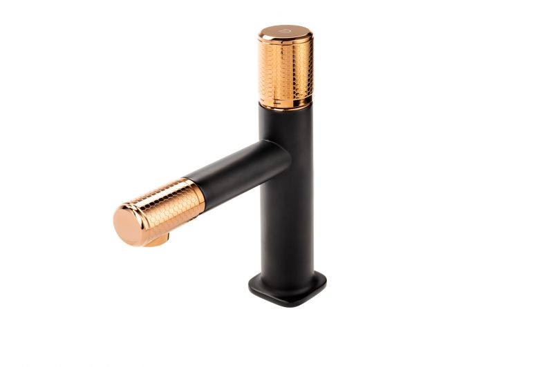 BATERIE LAVOAR ARDESIA CU VENTIL CLICK-CLACK, NEGRU-ROZ AURIU - imagine 1
