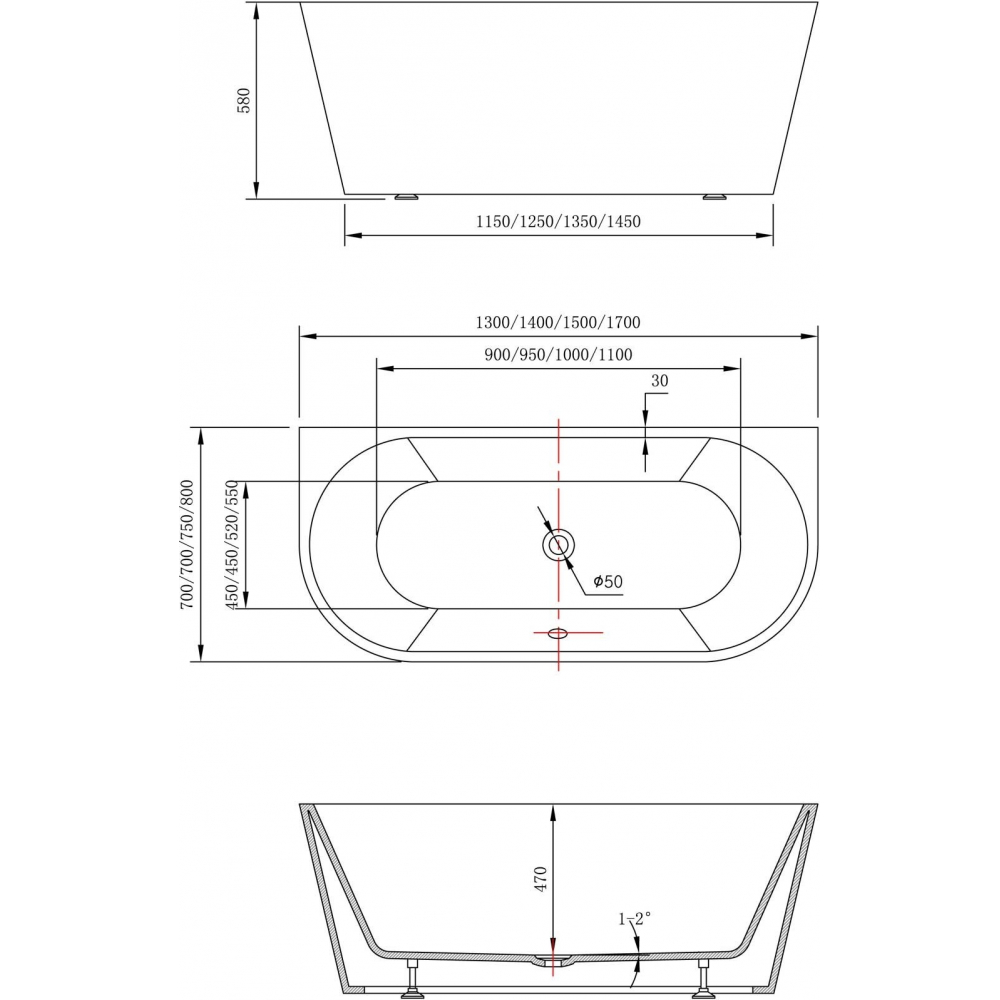 Cada freestanding la perete 140x70 Linea Combine - imagine 6