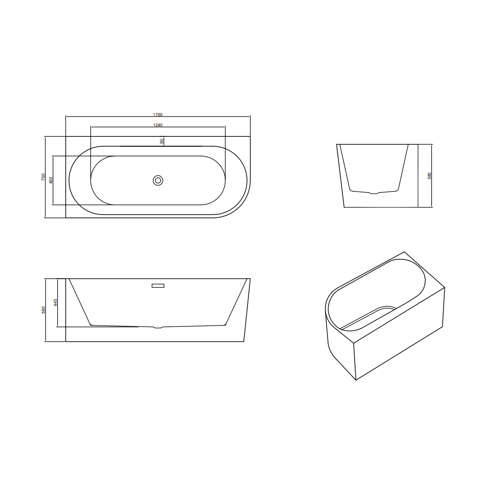 Cada freestanding pe colt stanga Linea 170x75x58 - imagine 4