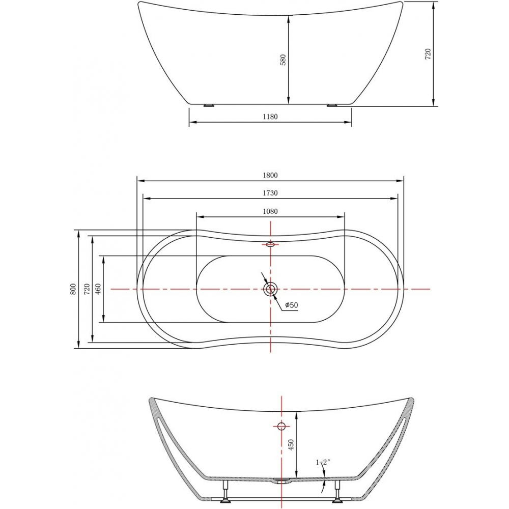 Cada freestanding 180x80 Tender Curve Negru - imagine 4
