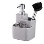 DOZATOR SAPUN LICHID BUCATARIE 3 ELEMENTE ARGINTIU, CERAMIC