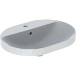 LAVOAR ÎNCORPORAT GEBERIT VARIFORM, ELIPTIC, CU BANC CU ORIFICII DE ROBINET B-60CM, T-45CM, PREAPLIN VIZIBIL, GLAZURAT ALB