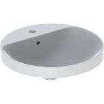 LAVOAR ÎNCORPORAT GEBERIT VARIFORM, ROTUND, CU BANC CU ORIFICII DE ROBINET D-48CM, PREAPLIN VIZIBIL, GLAZURAT ALB
