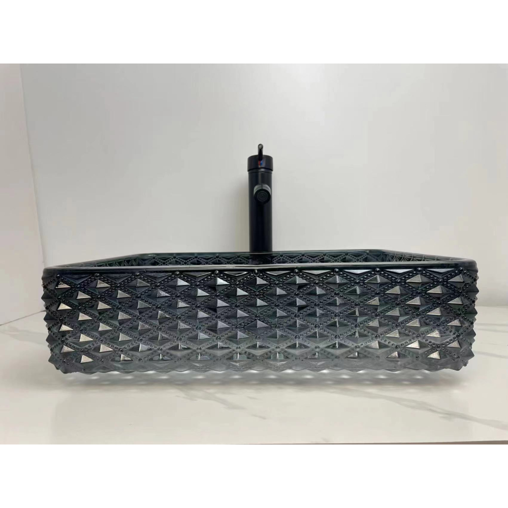 Lavoar sticla negru pe blat 46x33 - imagine 2