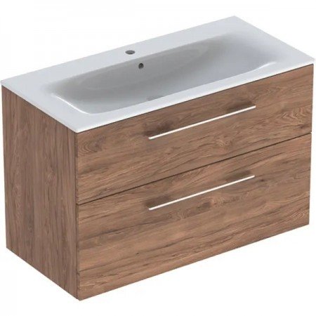 MOBILIER 100 CM SELNOVA SQUARE CU LAVOAR, DOUA SERTARE,NUC AMERICAN HICKORY - imagine 1