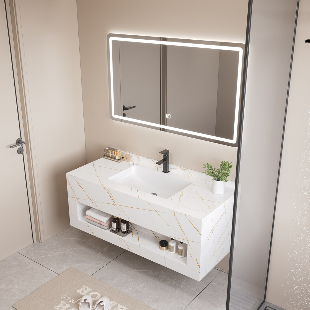 Mobilier baie compozit ceramic alb auriu LJ-80-WHRS-B 800x500x420 - imagine 2
