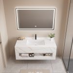 Mobilier baie compozit ceramic alb auriu LJ-80-WHRS-B 800x500x420