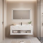 Mobilier baie compozit ceramic alb auriu LJ-80-WHRS-B 800x500x420 - imagine 3