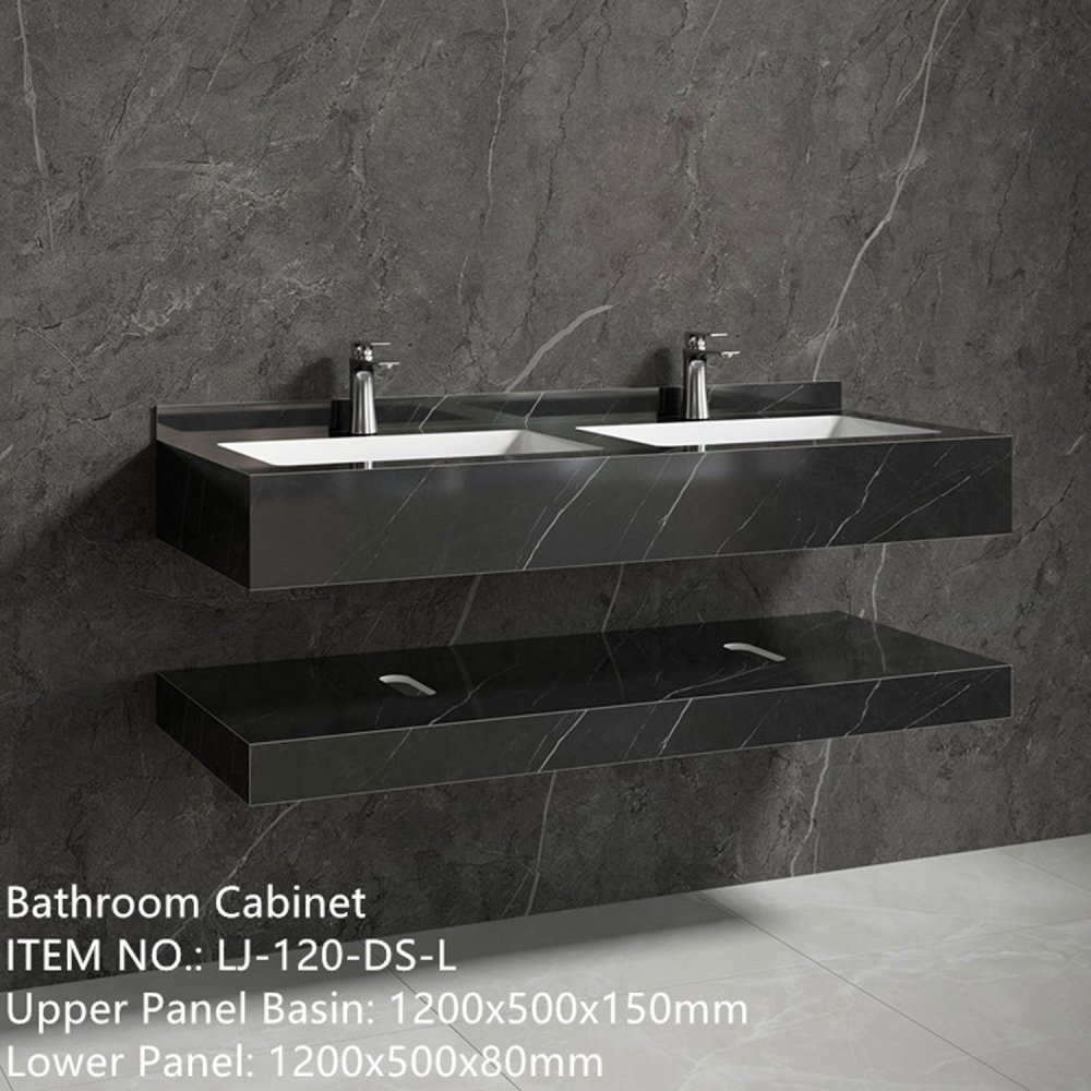 Mobilier baie compozit ceramic 2 lavoare negru - imagine 1