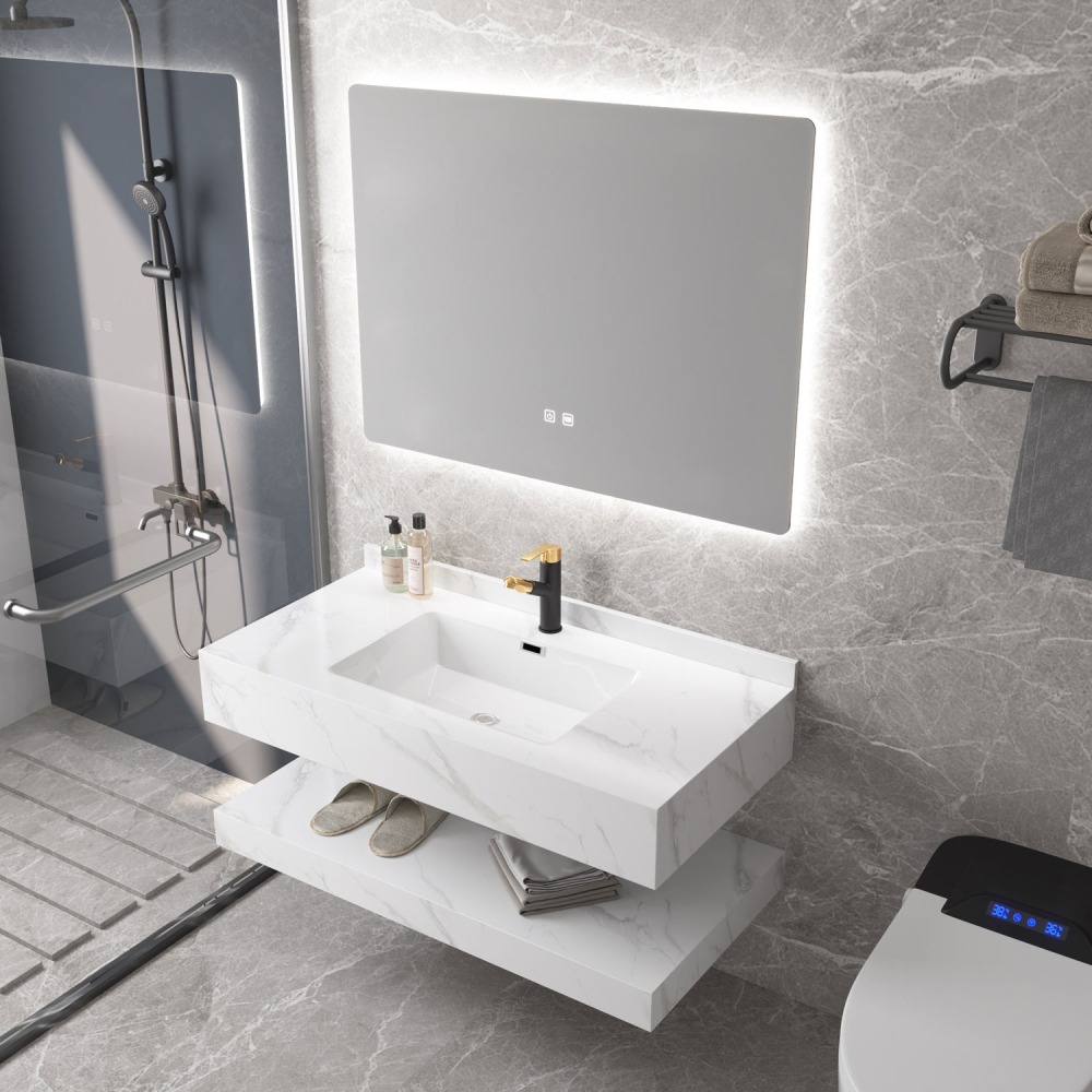 Mobilier baie compozit ceramic alb fulger 1000x500x150 - imagine 2