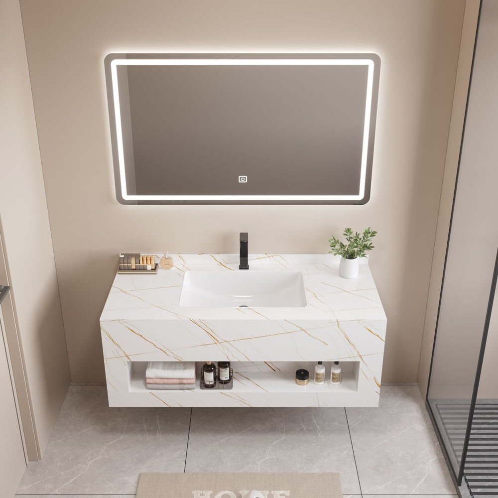 Mobilier baie compozit alb auriu ceramic LJ-100-WHRS-B 1000x500x420 - imagine 1