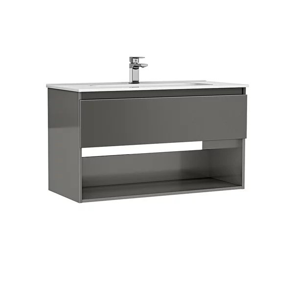 MOBILIER DAILY 100X46X56.5 ANTRACIT LUCIOS,1 SERTAR+RAFT,CU LAVOAR - imagine 1