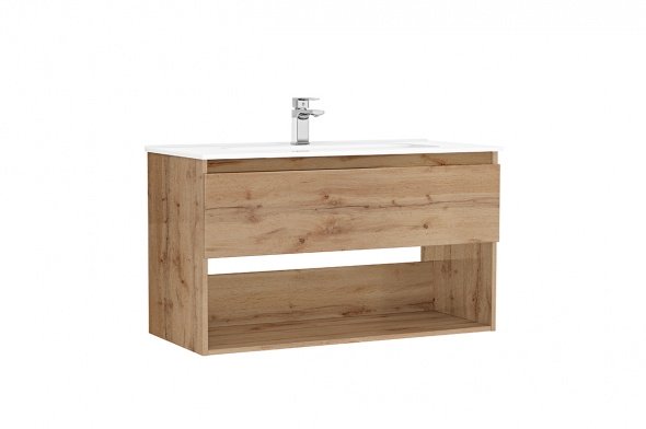 MOBILIER DAILY 100X46X56.5 STEJAR RUSTIC,1 SERTAR+RAFT,CU LAVOAR - imagine 1