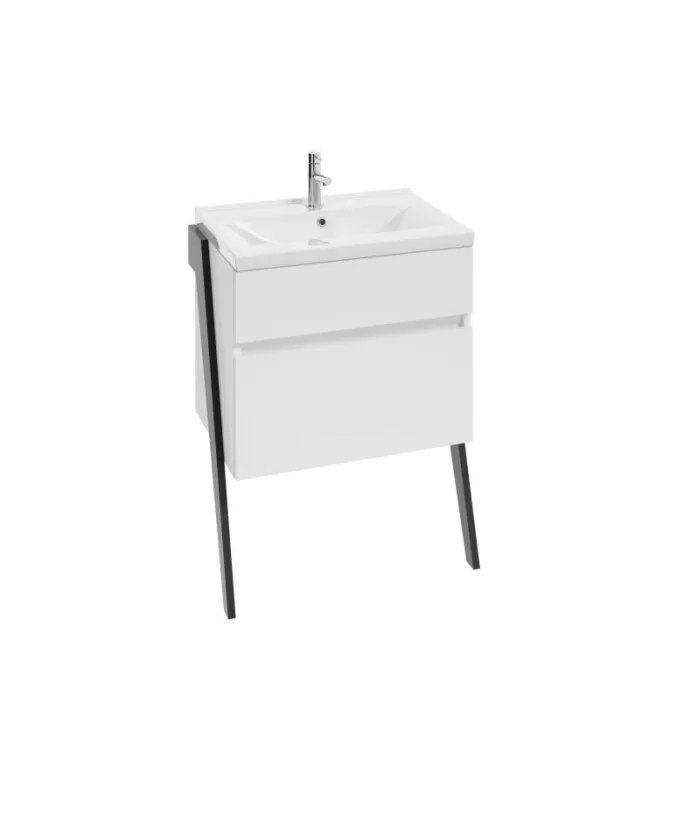 MOBILIER OP-ARTY 60, 63.5X40.2X79.9 CM,  2 SERTARE SOFT-CLOSE, ALB LUCIOS, PICIOARE NEGRU MAT - imagine 1