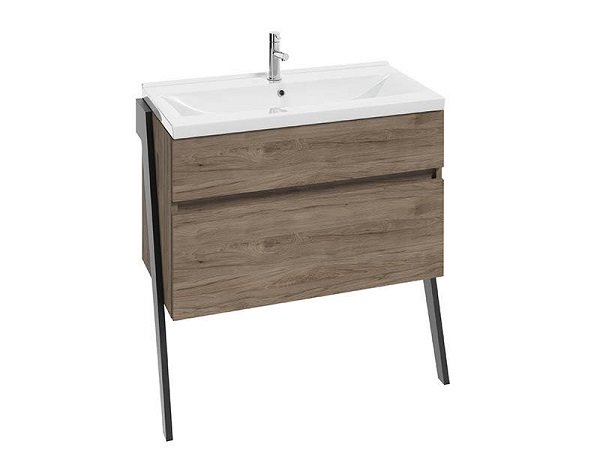 MOBILIER OP-ARTY 80, 83.5X40X79.9 CM,  2 SERTARE SOFT-CLOSE, NUC ROCKFORD, PICIOARE NEGRU MAT - imagine 1