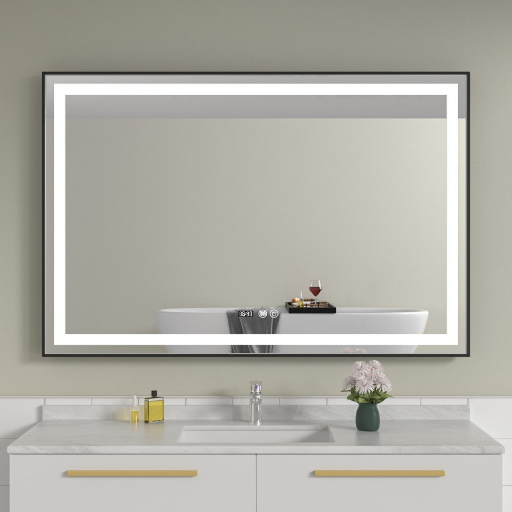 Oglinda baie cu led 120x80 rama neagra - imagine 1