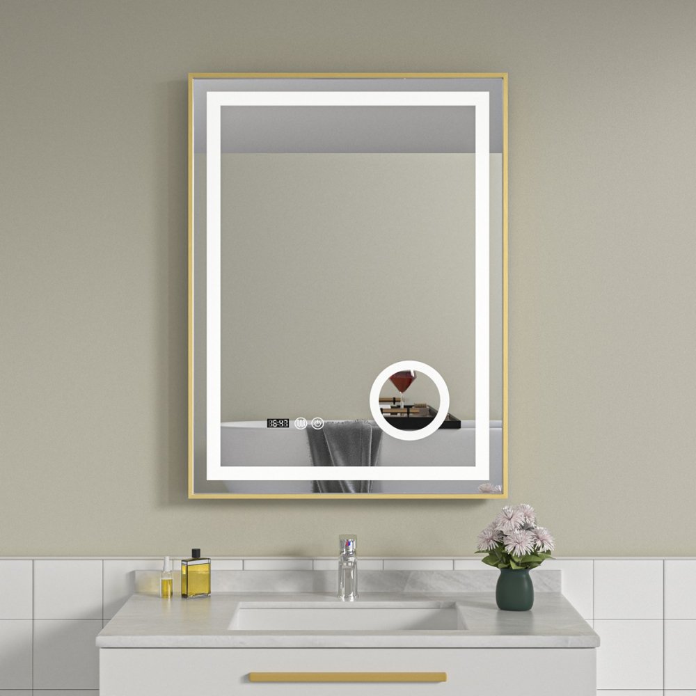 Oglinda baie 60x80 led cu lupa. Rama aurie - imagine 1