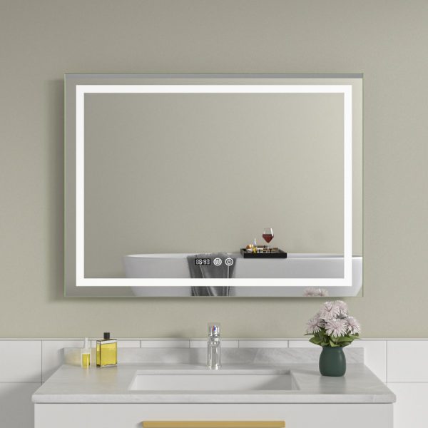 Oglinda baie led 80x60 cu ceas si dezaburire