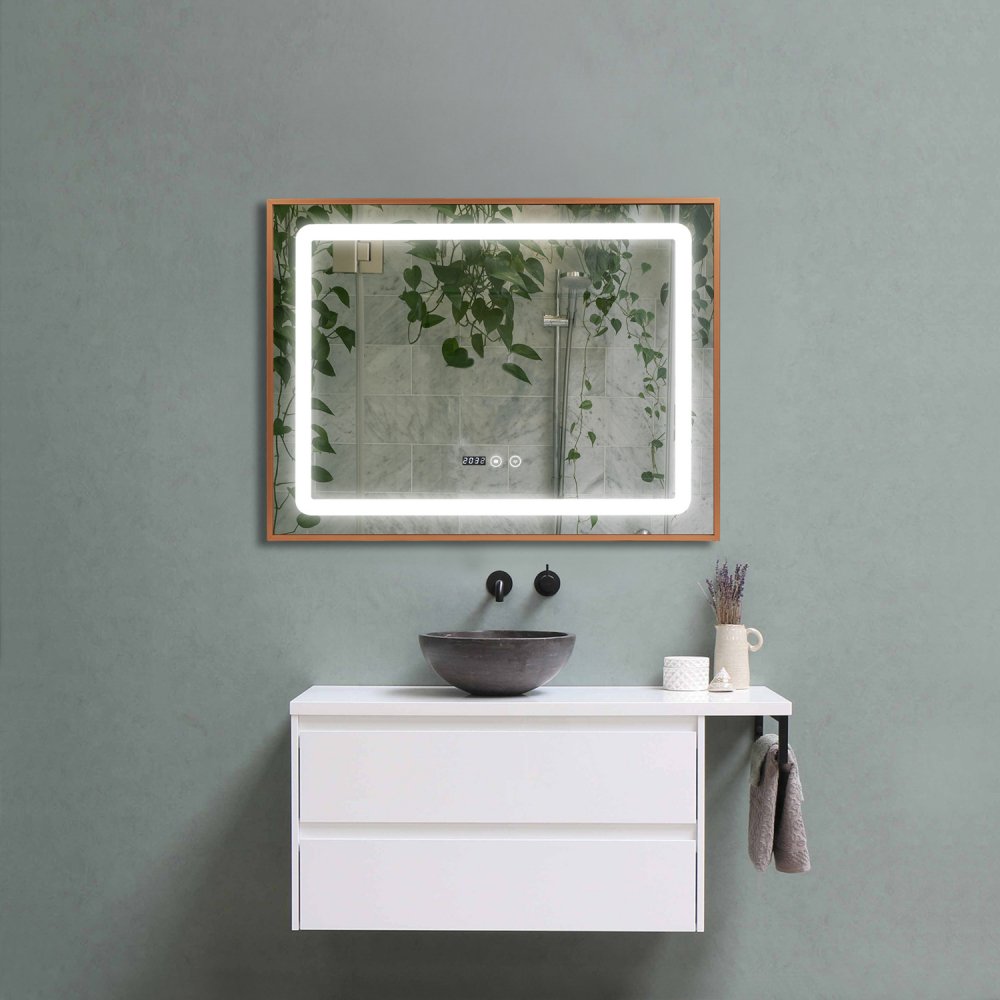 Oglinda baie 80x60 inramata, cu ceas si dezaburire - imagine 1