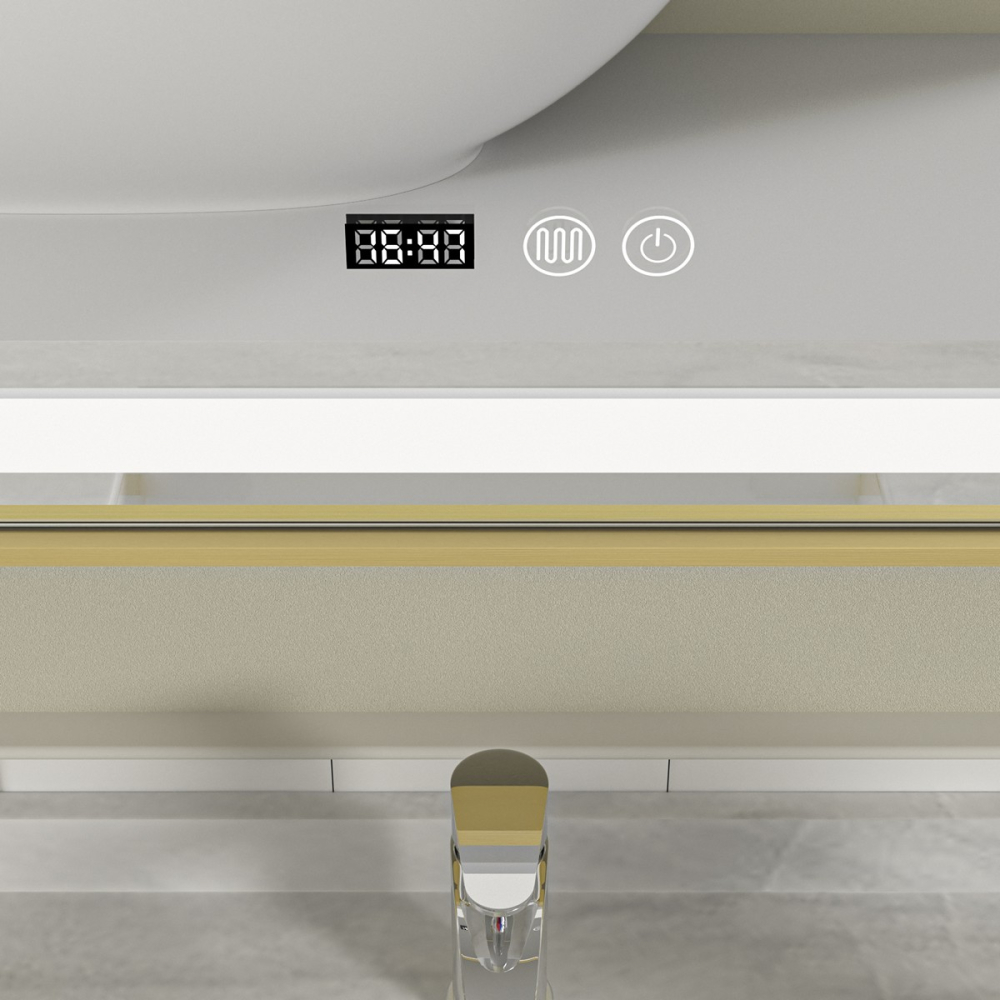 Oglinda baie led 100x70 cu rama din aluminiu aurie - imagine 4