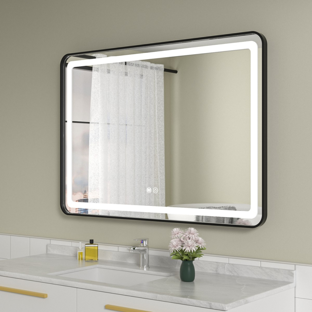 Oglinda baie led 100x70 cu rama neagra din aluminiu si dezaburire - imagine 2