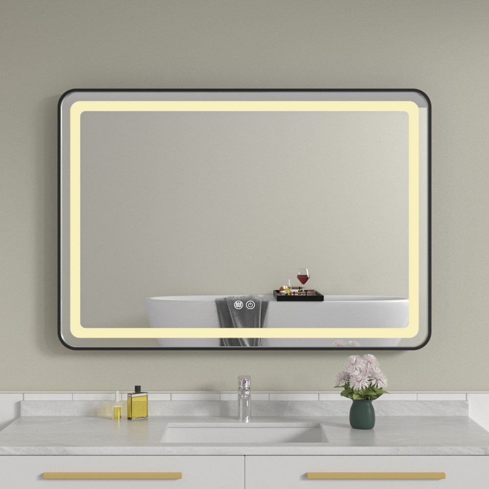 Oglinda baie led 100x70 cu rama neagra din aluminiu si dezaburire - imagine 5