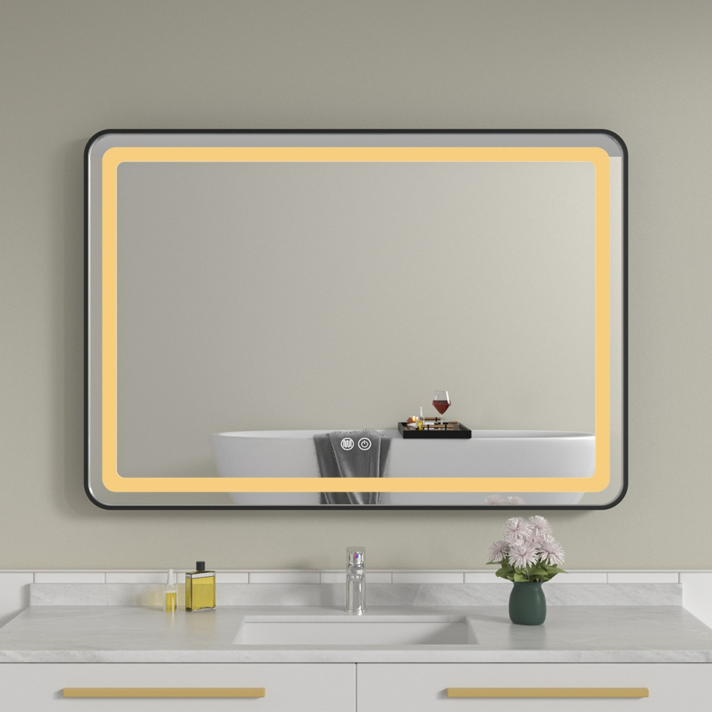 Oglinda baie led 100x70 cu rama neagra din aluminiu si dezaburire - imagine 6