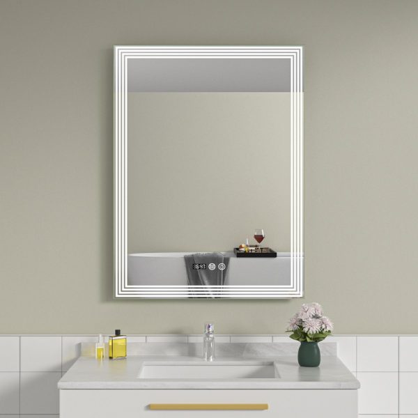 Oglinda baie led 60x80 cu dezaburire. Ceas digital