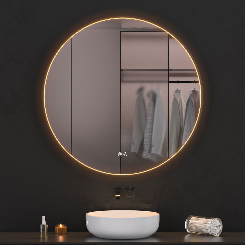 Oglinda baie led rodtunda 90x90, rama neagra. Trei tipuri de iluminare - imagine 2