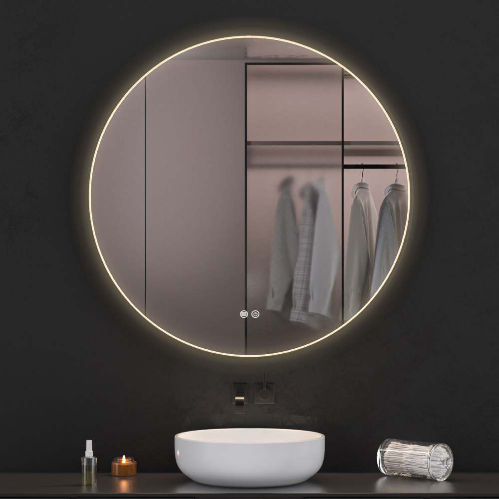 Oglinda baie led rodtunda 90x90, rama neagra. Trei tipuri de iluminare - imagine 3