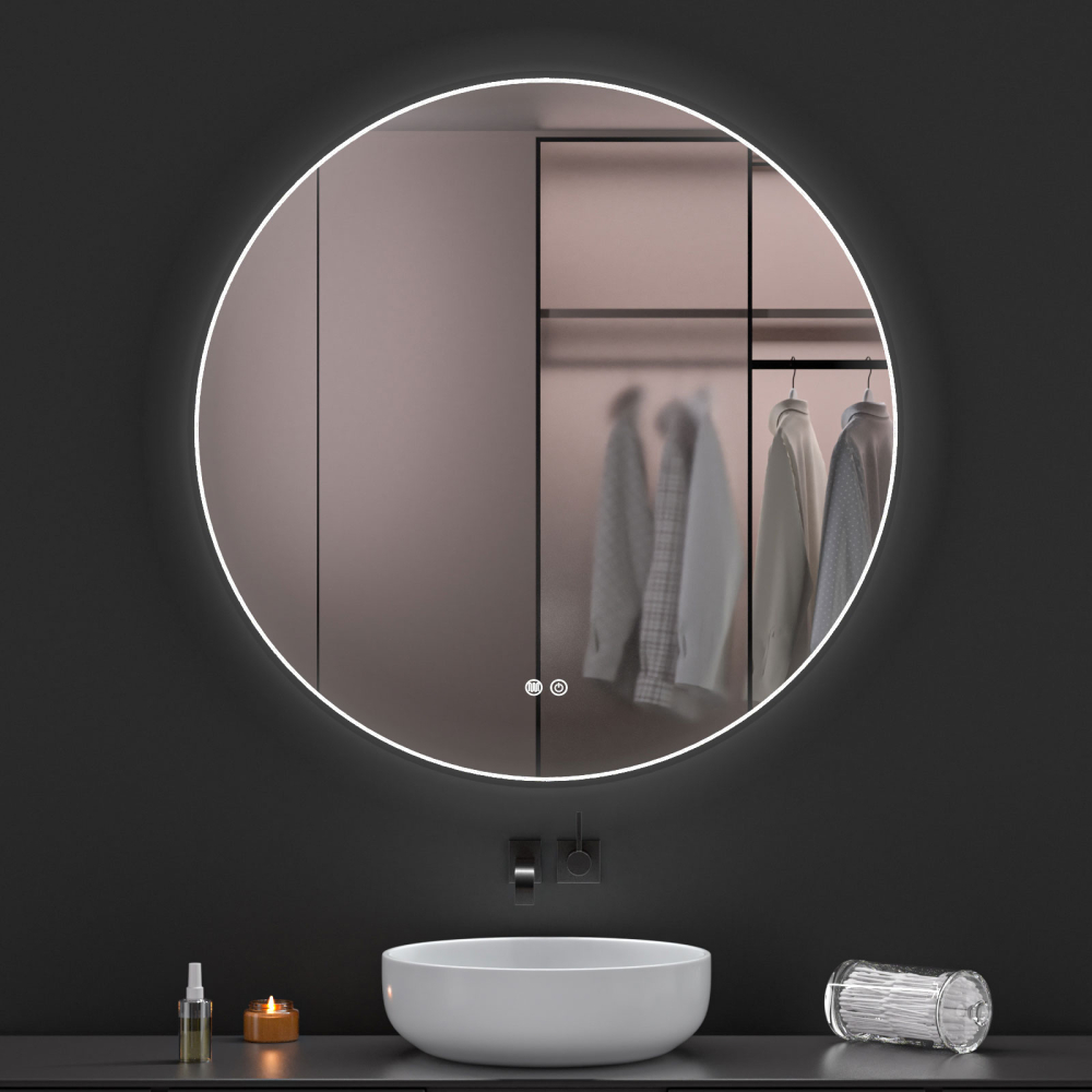 Oglinda baie led rodtunda 90x90, rama neagra. Trei tipuri de iluminare - imagine 4