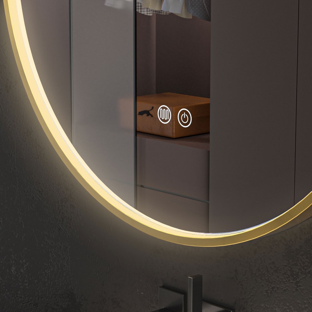 Oglinda baie led rotunda 90x90 cu rama aurie. Trei tipuri de iluminare - imagine 8