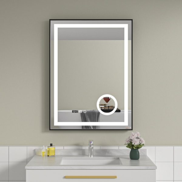 Oglinda baie 60x80 cu lupa. Rama neagra. Functie dezaburire
