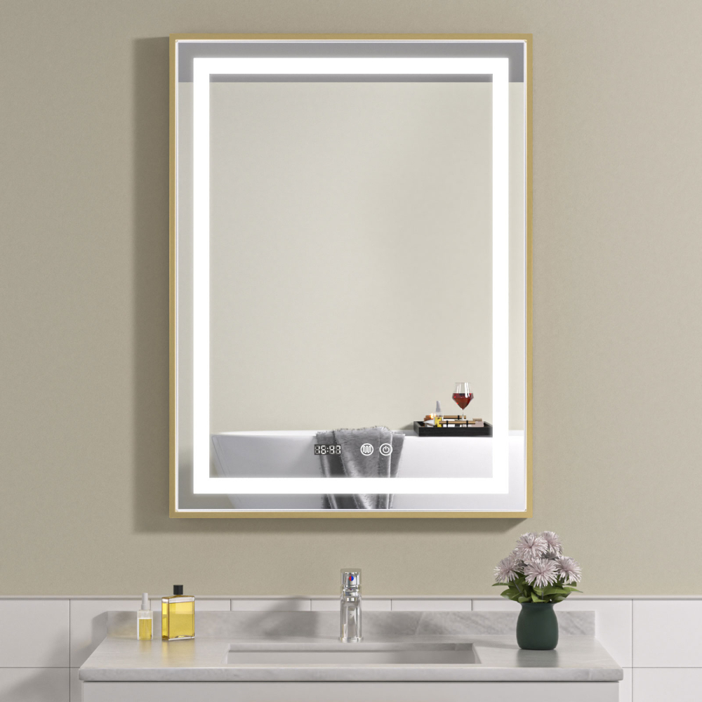 oglinda-de-baie-auriu-cu-dezaburire.jpg Oglinda baie led cu rama aurie 60x80. Functie dezaburire - imagine 1