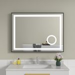 Oglinda baie led 80x60 cu lupa si dezaburire. Rama neagra din aluminiu