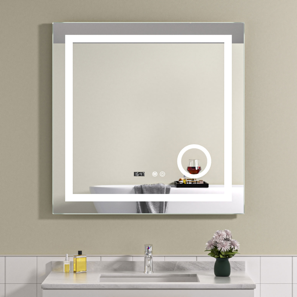 Oglinda baie led 80x80 patrata cu dezaburire si oglinda cosmetica - imagine 1