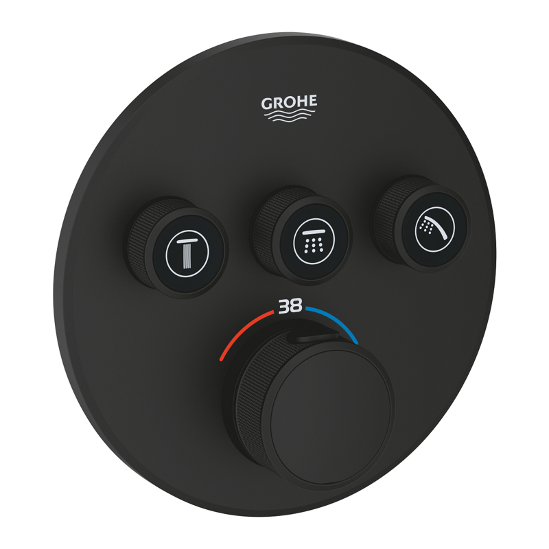 ORNAMENT ROTUND SMART CONTROL TERMOSTATAT 3 VALVE NEGRU MAT - imagine 1