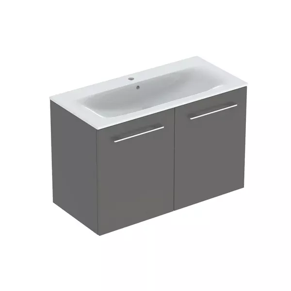SET LAVOAR CU MARGINE INGUSTA SI MOBILIER SELNOVA SQUARE CU 2 USI 100 LAVA - imagine 1
