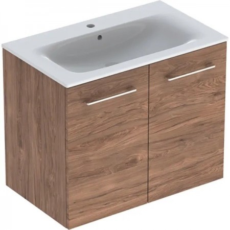 SET LAVOAR CU MARGINE INGUSTA SI MOBILIER SELNOVA SQUARE CU 2 USI 80  NUC AMERICAN HICKORY - imagine 1