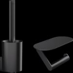 SET PERIE WC SI SUPORT HARTIE IGIENICA FARA APARATOARE WALLSTORIS, NEGRU MAT