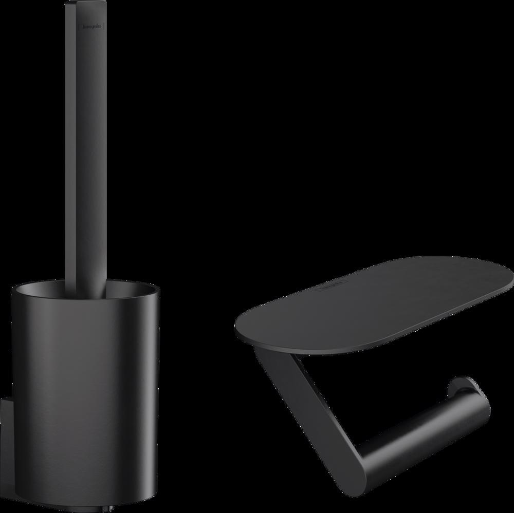 SET PERIE WC SI SUPORT HARTIE IGIENICA FARA APARATOARE WALLSTORIS, NEGRU MAT - imagine 1