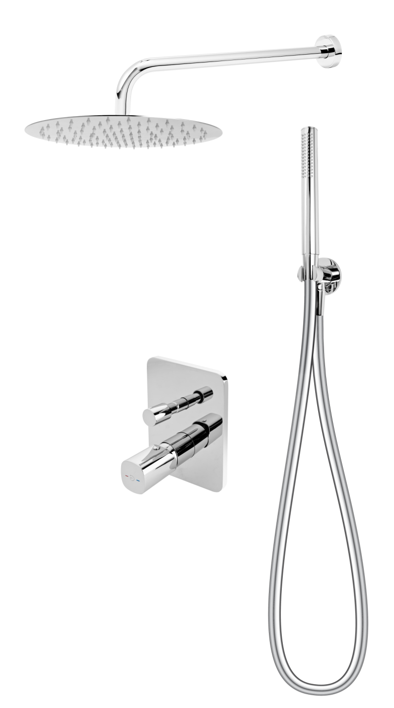 SISTEM DUS 6 IN 1 MEANDRO, BATERIE INCASTRATA 2 IESIRI, CAP DUS FIX, BRAT, PARA, FURTUN SI RACORD PENTRU BATERIE INCASTRATA, CROM - imagine 1