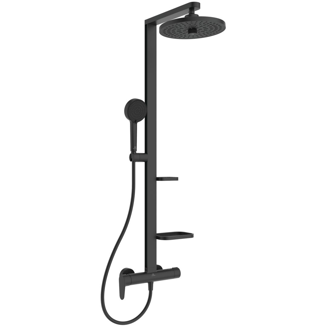 SISTEM DUS MONOCOMANDA CERAFLOW ALU+ ,CAP DUS 260 MM 2 JETURI, FURTUN 1750MM SI PARA 100MM 2 JETURI, SILK BLACK - imagine 1
