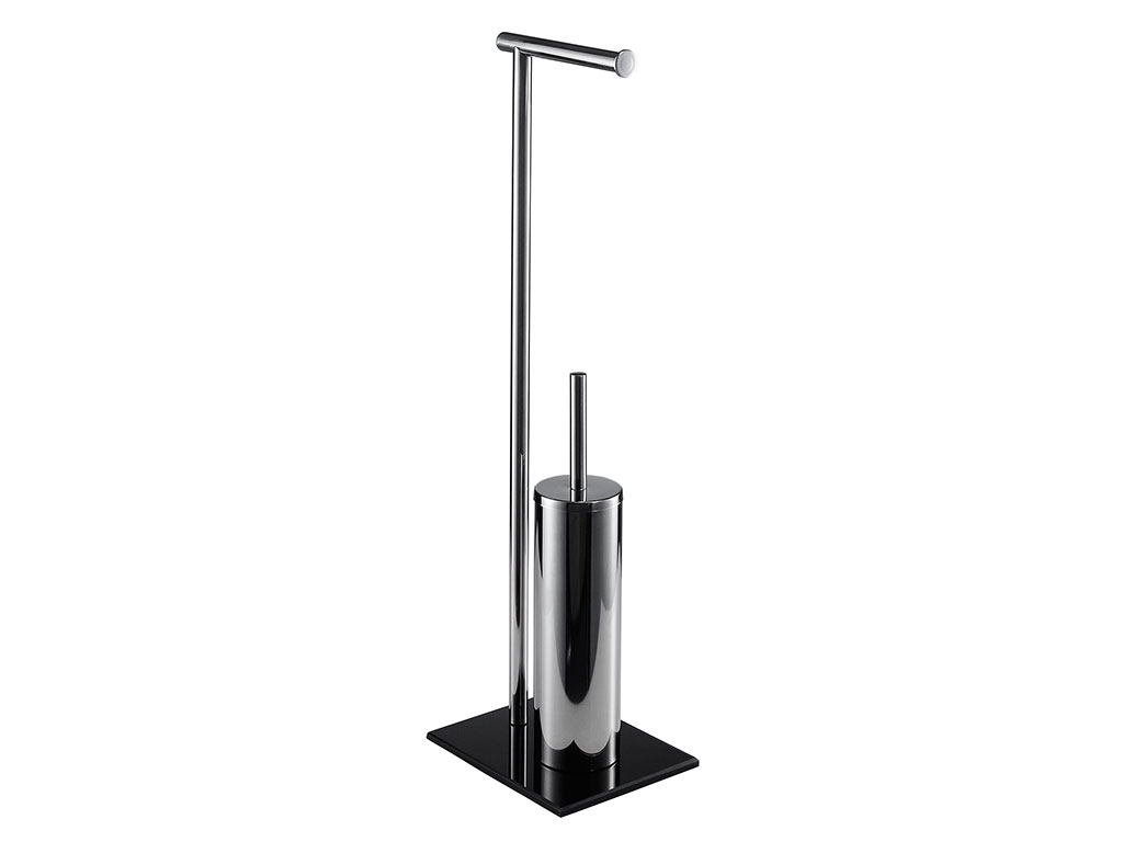 SUPORT STATIV  PERIE WC CROM + HARTIE IGIENICA NIAGARA SQUARE NEGRU - imagine 1