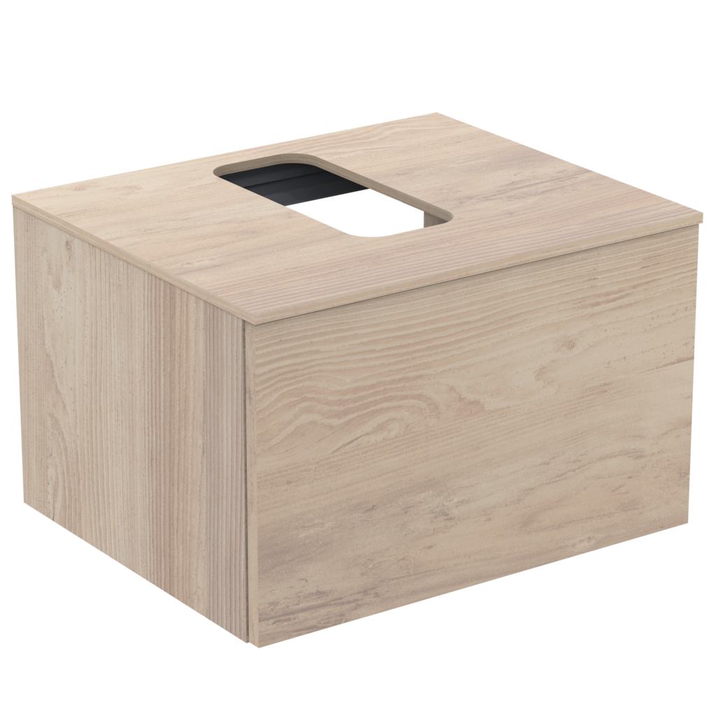 UNITATE DE LAVOAR 60 CM CU 1 SERTAR SI BLAT CU DECUPAJ LEMN MARO DESCHIS - imagine 1
