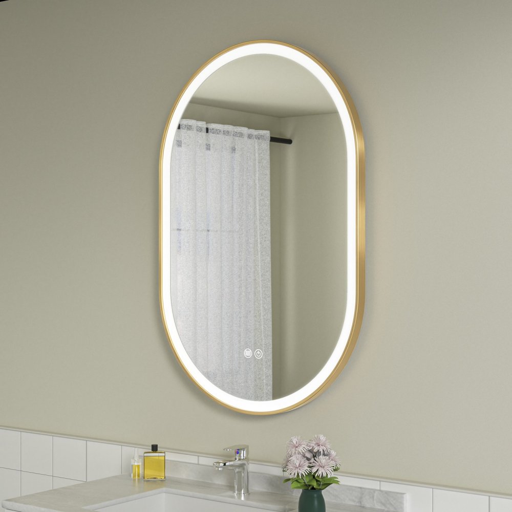 Oglinda baie led 60x100 cu rama auriu - imagine 3